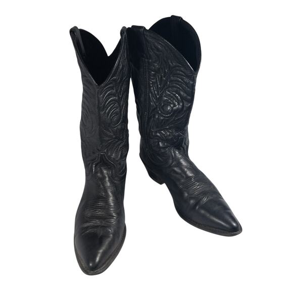 GORGEOUS BLACK GENUINE LEATHER FANCY STITCHED WESTERN COWBOY BOOTS! SZ 8M - Picture 2 of 11